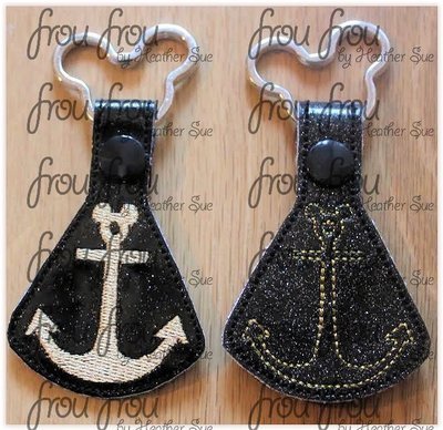 Anchor Mister Mouse head Dis Cruise Line Key Fob, TWO versions- filled and outline both short and long tab, velcro or snaps, THREE SIZES in the hoop Machine Applique Embroidery Design- 4", 7", and 10"