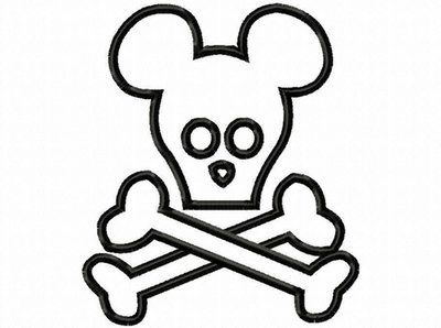 Mister Mouse Skull and Crossbones  Pirate  Applique Embroidery Design, multiple sizes including 4 inch