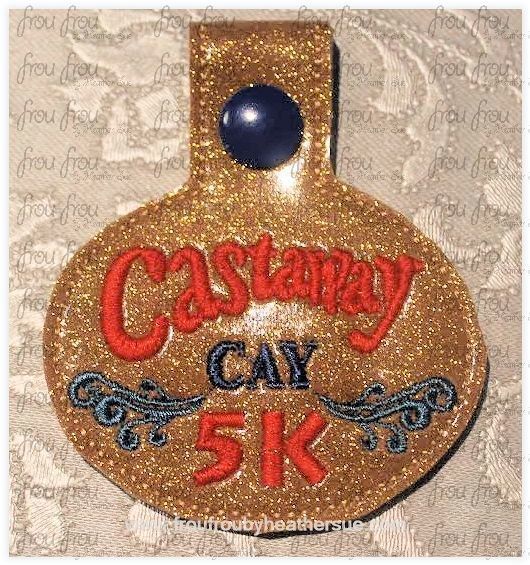 Cas Away Cay 5K Key Fob short and long tab, velcro or snaps, THREE SIZES in the hoop Machine Applique Embroidery Design- 4", 7", and 10"