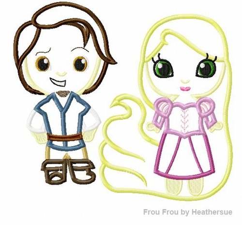 Finn and Punzel SET from Tangld  Little Cutie Prince and Princess Machine Applique Embroidery Design, multiple sizes, including 4 inch