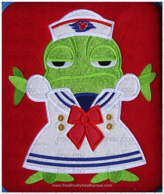 Paskal Chameleon Wearing Sailor Dress and Hat Dis Cruise Ship Machine Applique Embroidery Design, Multiple Sizes, including 4 inch