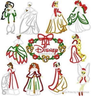 Princesses Full Body Christmas ELEVEN Design SET Machine Applique Embroidery Design, Multiple sizes including 4 inch