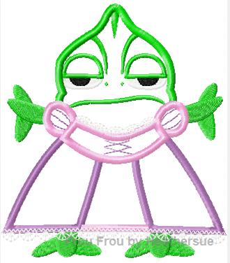 Paskal Chameleon in dress Punzel Machine Applique Embroidery Design, mutliple sizes, including 4 inch