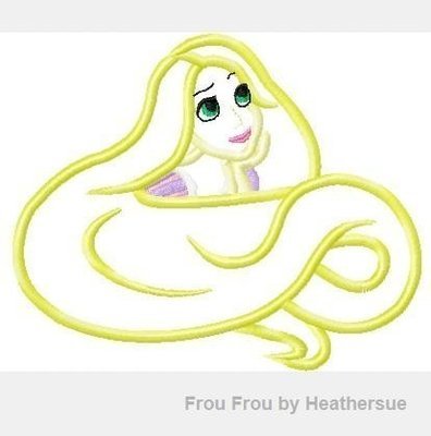 Punzel Head and Shoulders Machine Applique Embroidery Design, mutliple sizes, including 4 inch