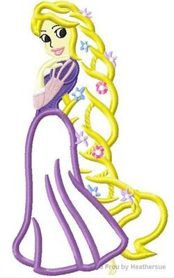 Punzel Full Body Princess Machine Applique Embroidery Design, Multiple sizes including 4 inch