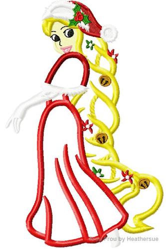 Punzel Full Body Christmas Princess Machine Applique Embroidery Design, Multiple sizes including 4 inch
