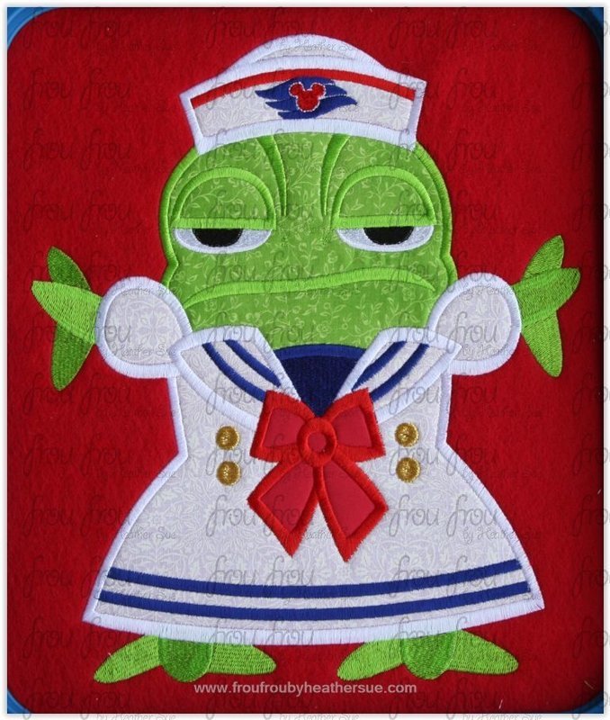 Paskal Chameleon Wearing Sailor Dress and Hat Dis Cruise Ship Machine  Applique Embroidery Design, Multiple Sizes, including  4 inch