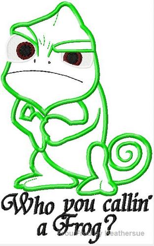 Who you Callin&#39; a Frog? Angry Chameleon Paskal Punzel Machine Applique Embroidery Design, mutliple sizes, including 4 inch