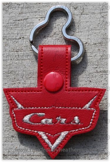 Car Movie Logo Symbol Key Fob, short and long tab, velcro or snaps, THREE SIZES in the hoop Machine Applique Embroidery Design- 4&quot;, 7&quot;, and 10&quot;