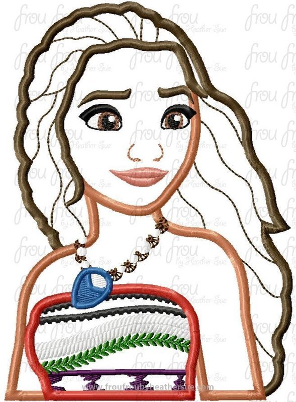 Mona Hawaii Polynesian Princess Head and Shoulders Machine Applique Embroidery Design, Multiple sizes 4&quot;-16&quot;