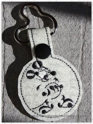 Musical Note Mister Mouse Key Fob, short and long tab, velcro or snaps, THREE SIZES in the hoop Machine Applique Embroidery Design- 4