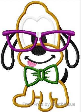 Nerd Plulo Dog Cutie Applique Machine Embroidery Design, Multiple Sizes
