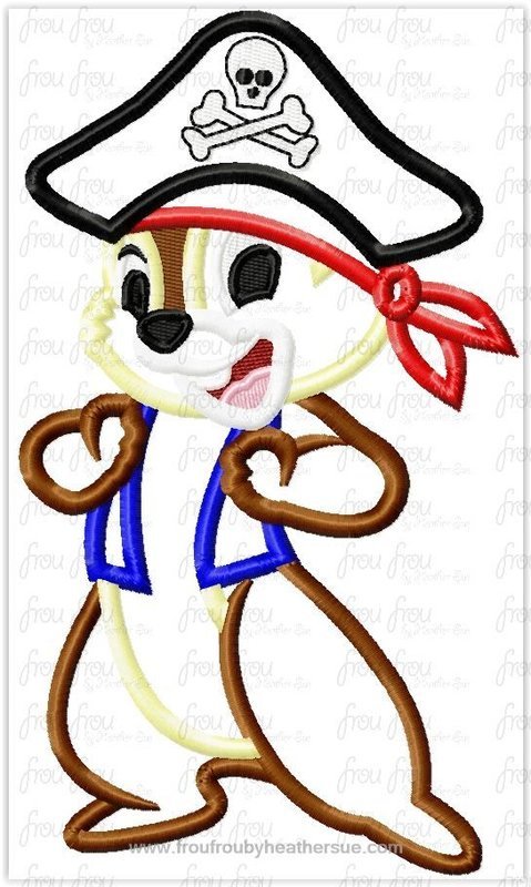 Pirate Chep Chipmunk Full Body Machine Applique Embroidery Design, multiple sizes including 4"-16"