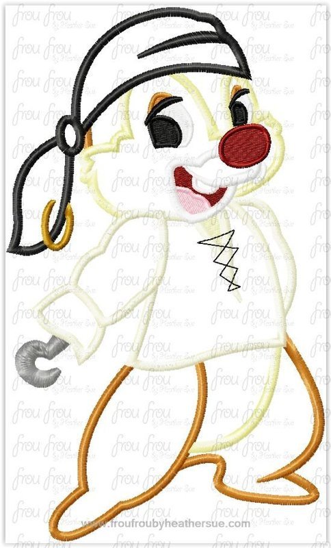 Pirate Dole Chipmunk Full Body Machine Applique Embroidery Design, multiple sizes including 4"-16"