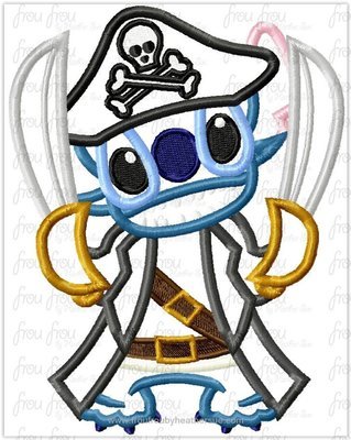 Pirate Lila's Alien Full Body Machine Applique Embroidery Design, multiple sizes including 4