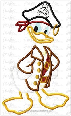 Pirate Don Duck Full Body Machine Applique Embroidery Design, multiple sizes including 4