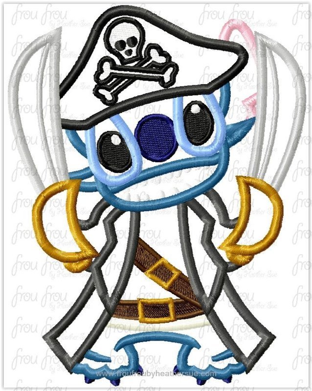 Pirate Lila's Alien Full Body Machine Applique Embroidery Design, multiple sizes including 4"-16"