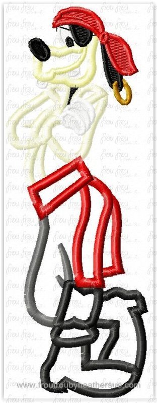 Pirate Guufy Full Body Machine Applique Embroidery Design, multiple sizes including 4"-16"