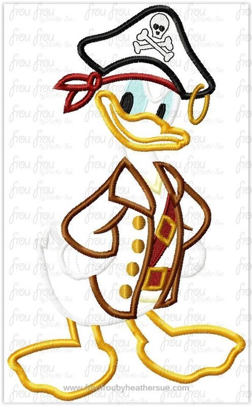 Pirate Don Duck Full Body Machine Applique Embroidery Design, multiple sizes including 4"-16"