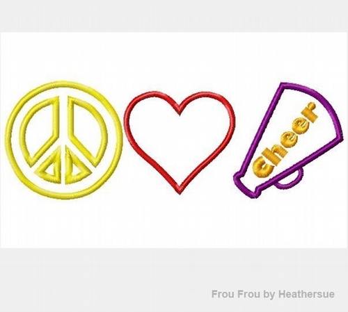 Peace, Love, and Cheer Machine Applique Embroidery Design, multiple sizes including 4 inch