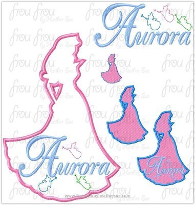 Sleeping Pretty Princess Full Body Silhouette and Name Two Design SET Machine Applique Embroidery Design, Multiple sizes 1.5"-16"