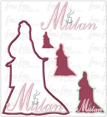 Moolan Princess Full Body Silhouette and Name TWO Design SET Machine Applique Embroidery Design, Multiple sizes 1.5
