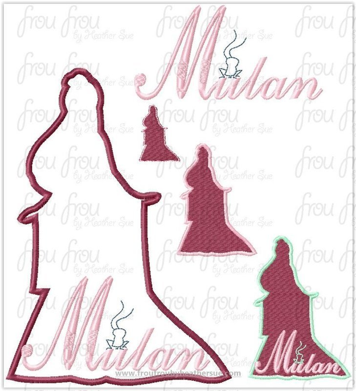 Moolan Princess Full Body Silhouette and Name TWO Design SET Machine Applique Embroidery Design, Multiple sizes 1.5&quot;-16&quot;