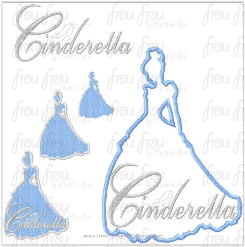 Cindy Princess Full Body Silhouette and Name TWO Design SET Princess Machine Applique Embroidery Design, Multiple sizes 1.5&quot;-16&quot;