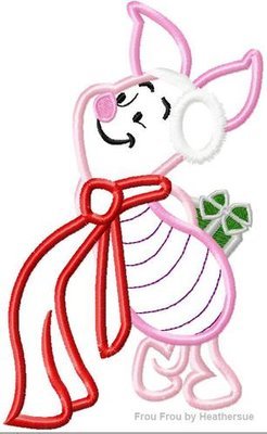 Christmas Pig Full Body P0oh Machine Applique Embroidery Design, multiple sizes, including 4 inch