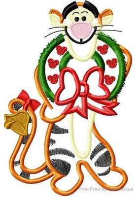 Christmas Tiger Full Body P0oh Machine Applique Embroidery Design, multiple sizes, including 4 inch