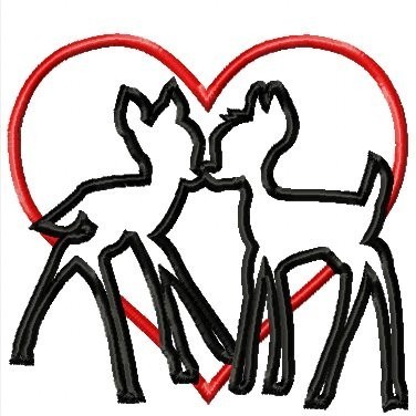 Deer Kissing silhouette in Heart Valentine Machine Applique Embroidery Design, multiple sizes, including 4 inch