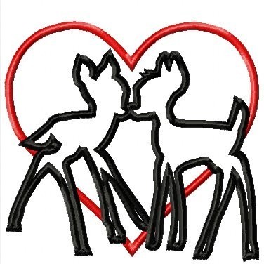 Deer Kissing silhouette in Heart  Valentine Machine Applique Embroidery Design, multiple sizes, including 4 inch
