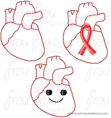 Clippie Heart Internal Organs THREE Design SET Machine Embroidery In The Hoop Project 1.5, 2 and 3 inch