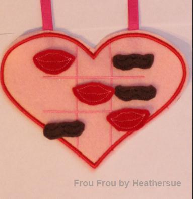 Heart with Mustache and Lips Valentines Tic Tac Toe Game IN THE HOOP Machine Applique Embroidery Design