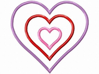Triple Heart Valentine Machine Applique Embroidery Design, multiple sizes, including 4 inch