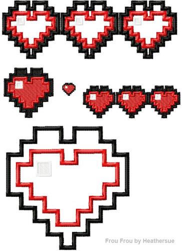 Mine Hearts and Three Hearts- TWO Machine Applique and filled Embroidery Designs 1"-6x10