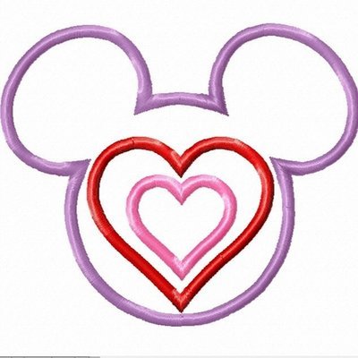Two Hearts Valentine Mister Mouse Machine Applique Embroidery Design, multiple sizes, including 4 inch