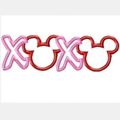 XOXO Applique Valentine Mister Mouse Machine Embroidery Design, multiple sizes, including 4 inch
