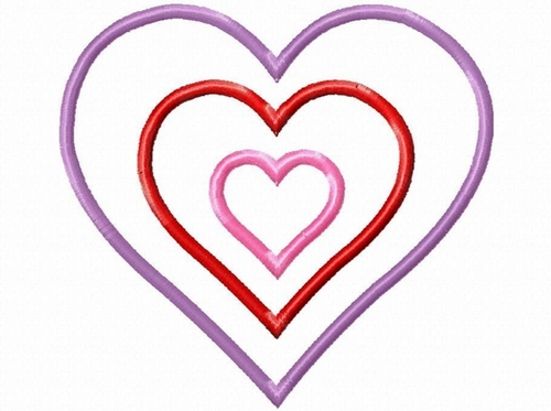 Triple  Heart Valentine  Machine Applique Embroidery Design, multiple sizes, including 4 inch