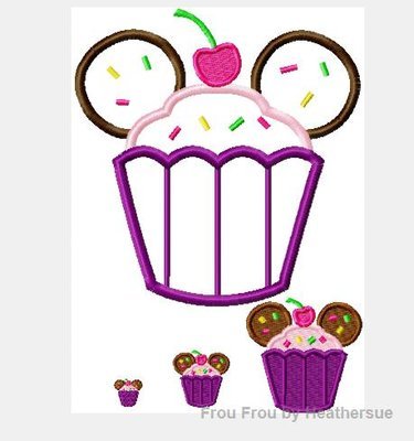 Cupcake Mister Mouse Machine Applique Embroidery Design, Multiple sizes including half, 1, 2, 3, 4, 7, and 10 inch