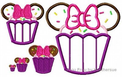 Cupcake Miss Mouse Machine Applique Embroidery Design, Multiple sizes including half, 1, 2, 3, 4, 7, and 10 inch