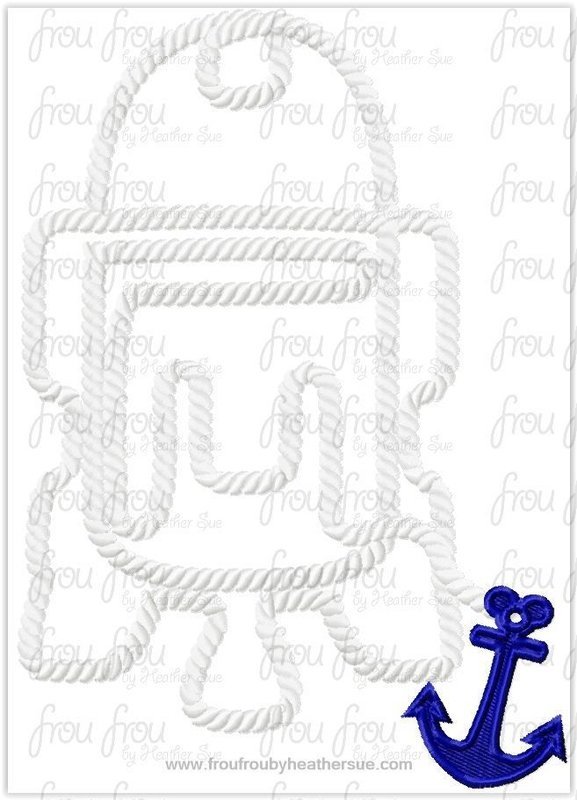 R3D3 Space Wars Rope Outlines Dis Cruise Line With Anchor Machine Embroidery Design, Multiple Sizes, including 3"-16"