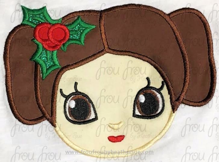Princess Lela Cutie Head with Holly Santa Christmas Space Wars Machine Applique Embroidery Design, Multiple Sizes 3"-16"