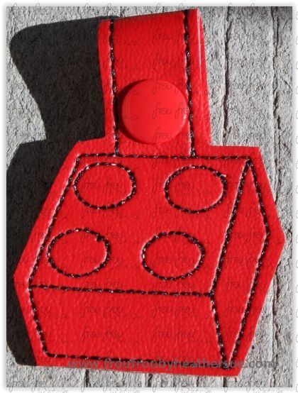 Leego Block Key Fob, short and long tab, velcro or snaps, THREE SIZES in the hoop Machine Applique Embroidery Design- 4", 7", and 10"