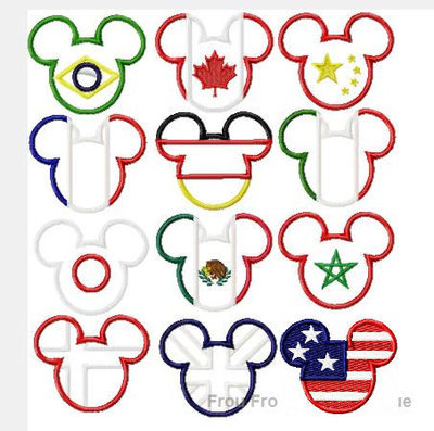 Flag SET of TWELVE Mister Mouse Head Flags Machine Applique Embroidery Design, multiple sizes, including 4 inch