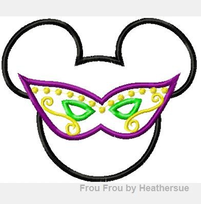 Mardi Gras Miss Mouse Mask, Machine Applique Embroidery Design, Multiple Sizes, including 4 inch