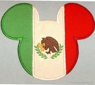 Mexico Flag Mister Mouse Head Machine Applique and Filled Embroidery Design, multiple sizes, including 4 inch