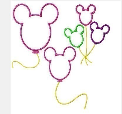 Mister Mouse Birthday balloons designs, SET of THREE machine applique embroidery designs,  multiple sizes, including 4 INCH