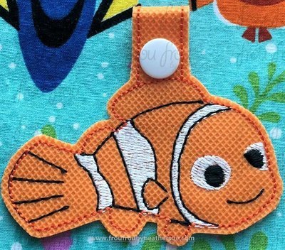 Neemo Key Fob short and long tab, velcro or snaps, THREE SIZES in the hoop Machine Applique Embroidery Design- 4