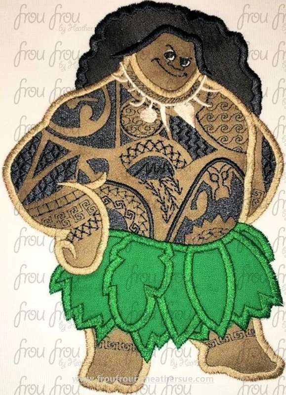 Mowi Hawaii Polynesian Demi God Mona  Machine Applique Embroidery Design, Multiple sizes 4&quot;-16&quot;